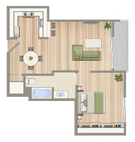 a floor plan of a house with a bedroom and a living room